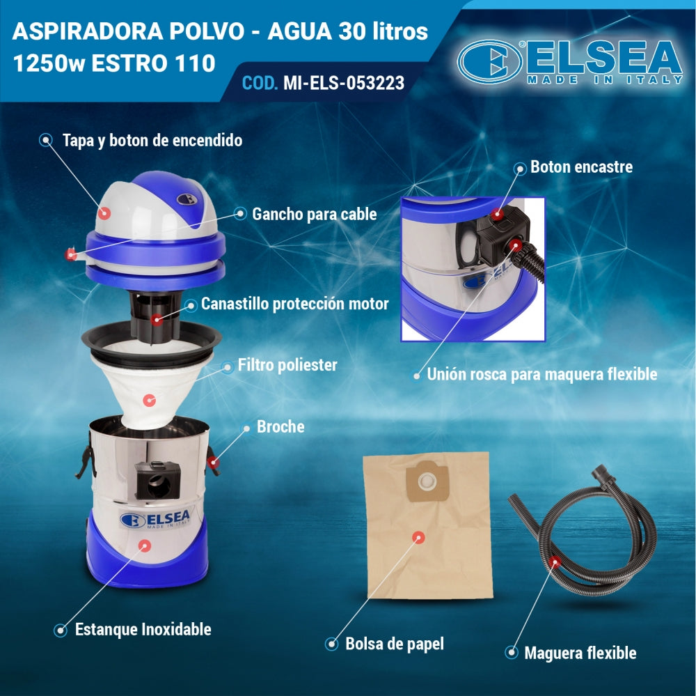 ASPIRADORA POLVO - AGUA 30 litros 1250w ESAT 30