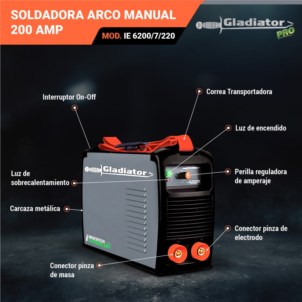 SOLDADORA ARCO MANUAL 200 AMP IE 6200/7/220